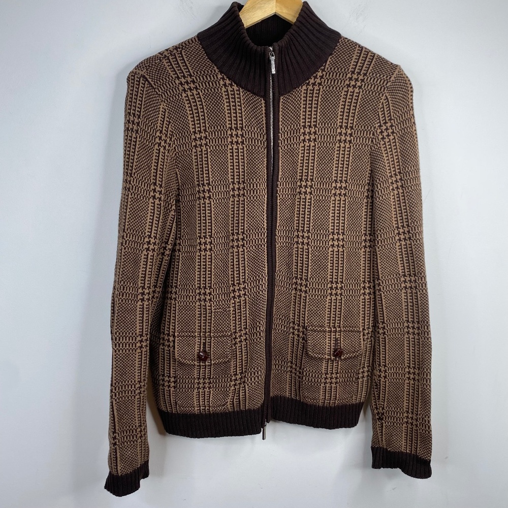 Lauren Ralph Lauren Cardigan L Brown Houndstooth Zip Old Money Academia Preppy